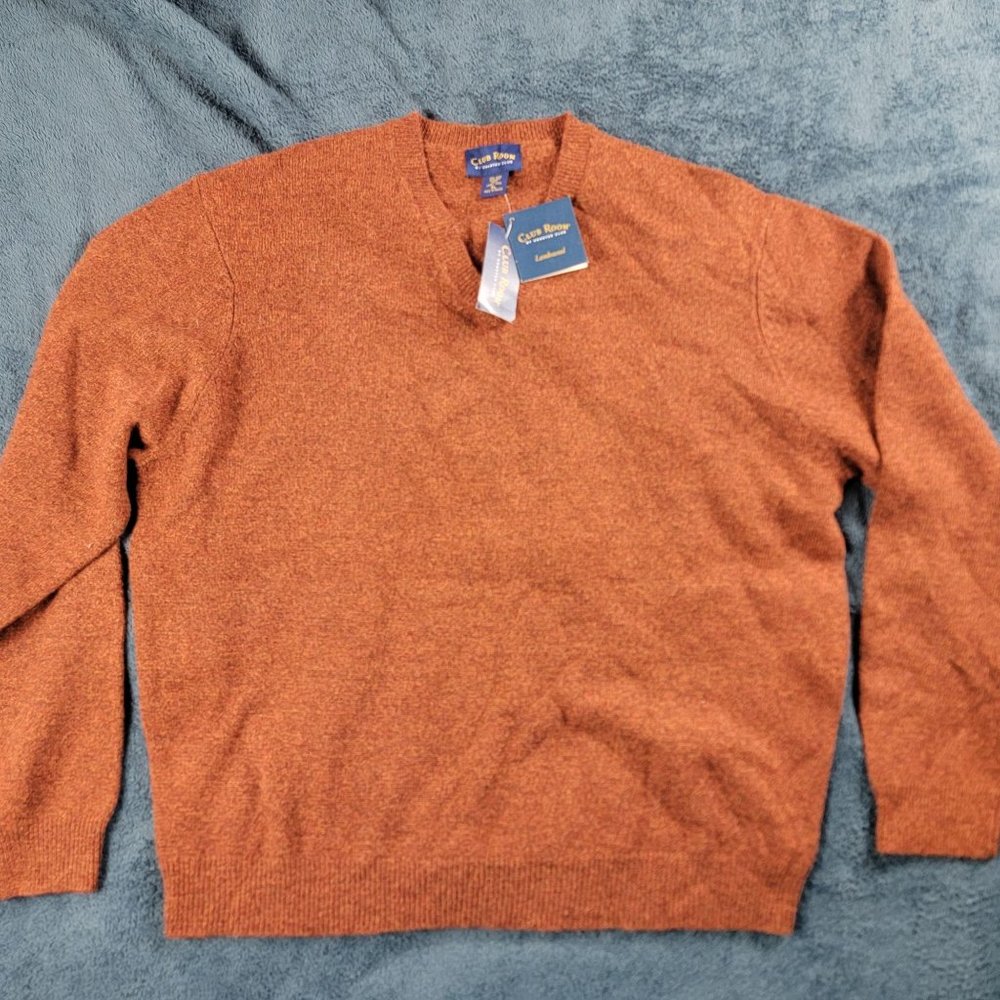 Club Room Mens XL Orange Pullover Sweater Lambs Wool Long Sleeve Warm Casual